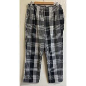 Lands’ End Women’s Size L Sport Knit Straight Leg Pull-On Gray Plaid Pants